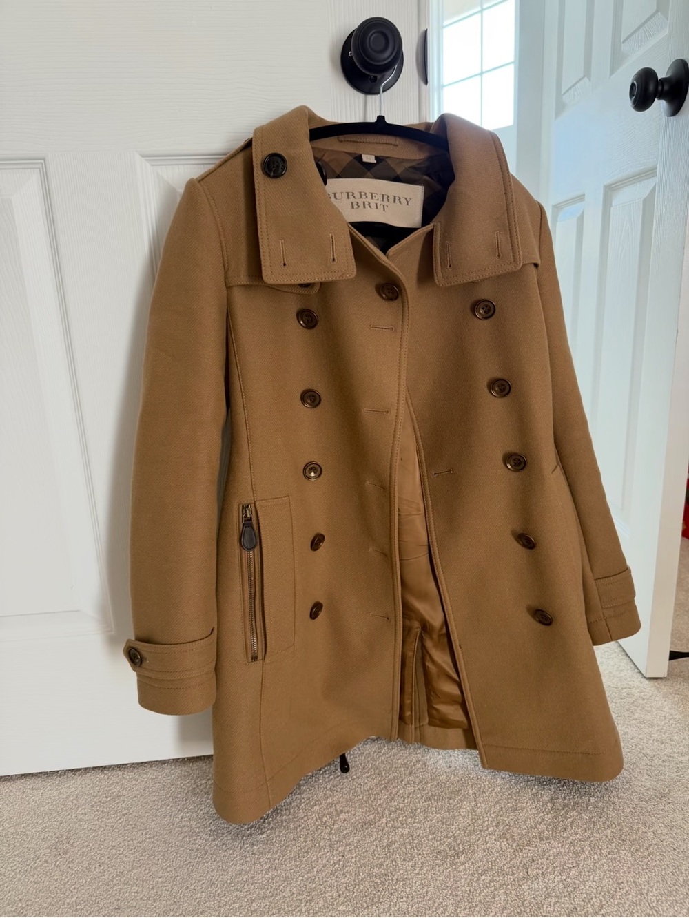Burberry Camel/Tan Double-Breasted Wool Pea Coat